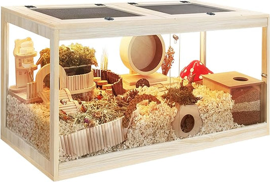 Prolee Hamster Cage with Openable Metal Mesh Top,Solid Built Hamster Enclosure with Lock Design for Gerbil Cage,Hamster Habitat Chewproof with Transparent Panels (24"x16"x16")