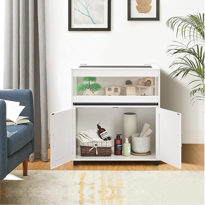 unipaws Hedgehog Cage with Storage Cabinet, Hamster Cage for Rat and Guinea Pigs, Clear Transparent PVC Visual Small Animal Cage with Tray, Hamster Enclosure, White
