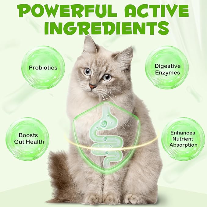 3 in 1 Probiotics for Cats, Cat Digestive Support,Daily Digestive Health Supplement with Multiple Strains of Bacteria Help with Diarrhea,Gas and Bloating, Cat Herbal Supplements- 60ml