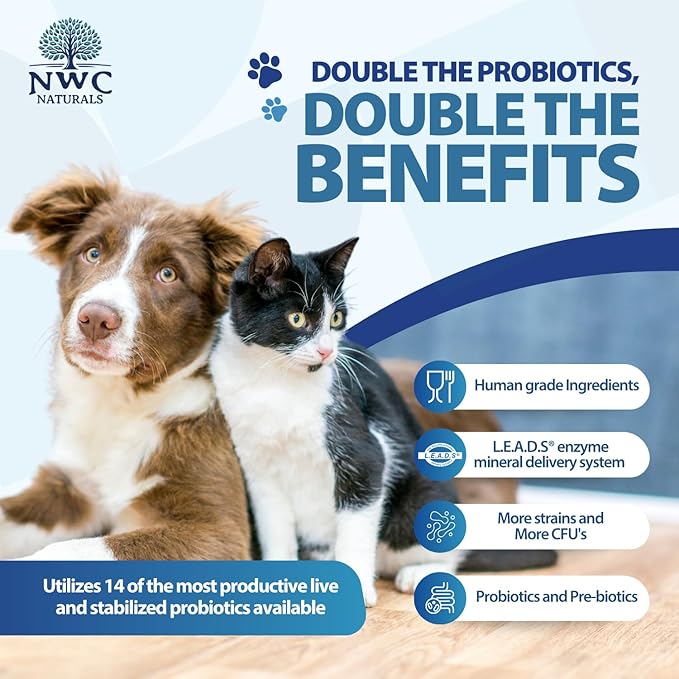 NWC Naturals Total-Biotics, Cat & Dog Probiotics for Digestive Health with Prebiotic, Unflavored Probiotic for Dogs & Cats, Supplement for Gut, Skin, Coat, Upset Stomach Relief, 365 Servings, 8 Ounces