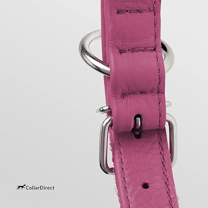CollarDirect Rolled Leather Dog Collar, Soft Padded Round Puppy Collar, Handmade Genuine Leather Collar Dog Small Large Cat Collars 13 Colors (15-19 Inch, Pink Textured)