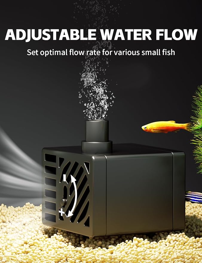 Small Fish Tank Aquarium Kit with Heater, Self Cleaning Hidden Filtration, Light, Lid, Adjustable Water Flow Pump, 2.5 Gallon, Acrylic