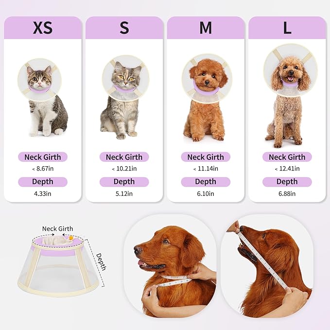 Soft Dog Cone Collar to Stop Licking-Adjustable Comfortable Mesh Recovery Collar After Surgery for Small Miniature Dogs, Alternative to Plastic Elizabethan Collars for Neuter Incision Care (Purple,M)