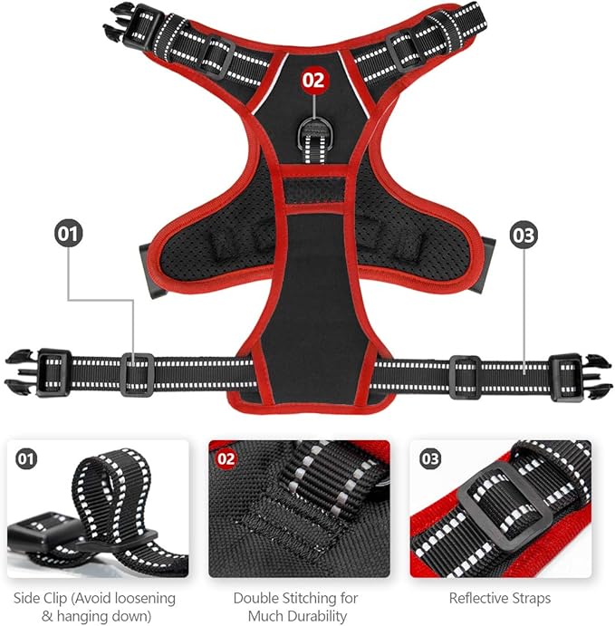 PHOEPET 2019 Upgraded No Pull Dog Harness, Reflective Adjustable Vest, with a Training Handle + 2 Metal Leash Hooks+ 3 Snap Buckles +4 Slide Buckles(L, Black)