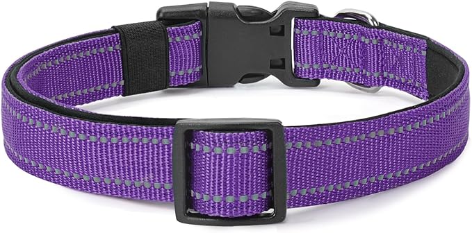 Reflective Dog Collar Padded with Soft Neoprene Breathable Quick Release Basic Dog Collars for Puppy Small Dogs Girl Purple