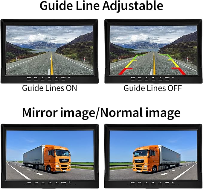 Wired Backup Camera System with 10.1’’ IPS Monitor for Truck RV Trailer Bus, Rear View Camera, with Side Front View Camera, 4 Split Screen, Super Waterproof, Night Vision, Easy Installation AHD1080P