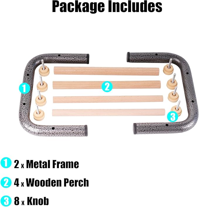 Small Bird Training Perch Table Stand for Parakeet Budgies Cockatiel Conure, Rustproof Durable Heavy Duty Metal Frame with 4 Wooden Bars for Bird to Play Climb and Exercise Toy