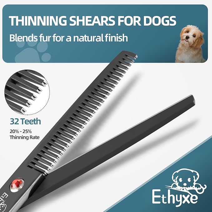 7.0" Professional Dog Grooming Scissors Kit – 3-Piece Set with Straight, Curved & Thinning Shears, Black Japanese Stainless Steel, Includes Grooming Comb for Dogs & Cats