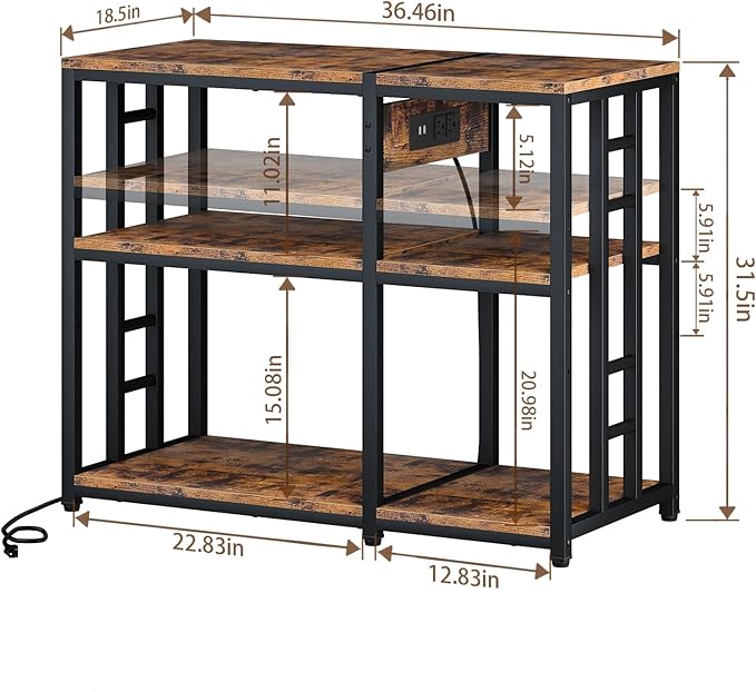 Reinforced 40-50 Gallon Aquarium Stand with Power Outlet | Ultra-Stable 750LBS Capacity Metal Fish Tank Stand for Reptile/Aquatic Setups, 5-Tier Adjustable 37"x19" Steel Shelving System