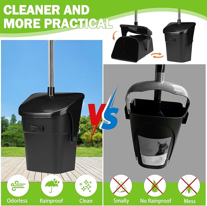 SCENEREAL Dog Pooper Scooper for Yard, Dog Poop Trash Can Outside Swivel Bin Rake Kit for Large Medium Small Dogs with 40 Waste Bags, Extra Long 45" Metal Handle, Portable Heavy Duty Outdoor Scooper