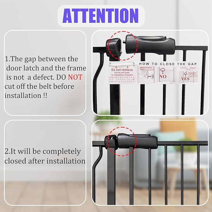 Walk Through Baby & Dog Gate 29-34 Inch, Tension Mounted No Drilling, Indoor Safety Gate for Stairs & Doorways, Metal Design for Kids and Pets, Black