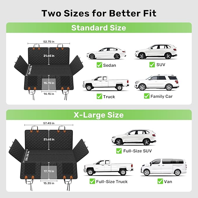Zanch 2025 Upgraded Dog Car Seat Cover, 400 lbs Heavy Duty Hard Bottom, Waterproof & Anti-Scratch Back Seat Protector, Nonslip Pet Hammock Extender for Large Trucks, SUVs, Vans, XL-Black