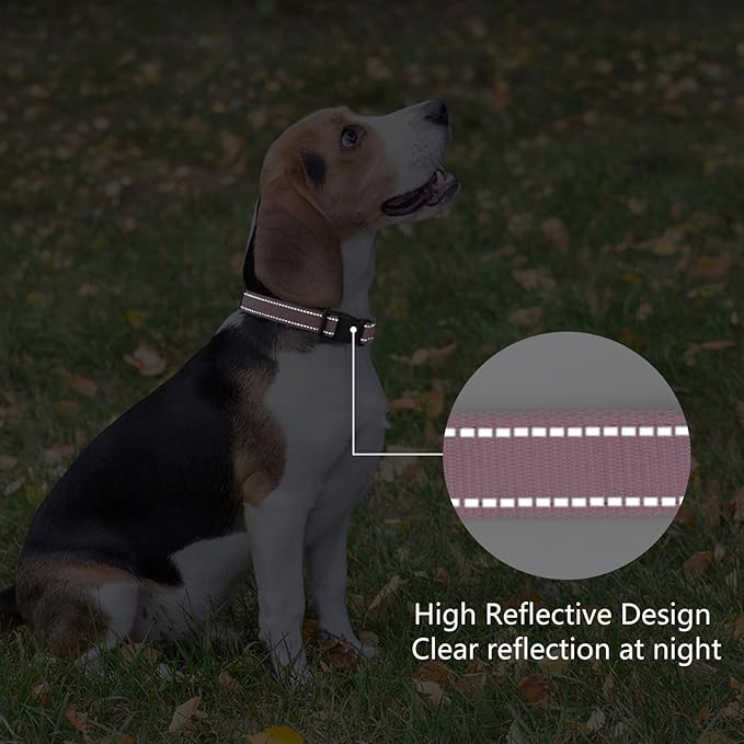 Reflective Dog Collar Padded with Soft Neoprene Breathable Quick Release Basic Dog Collars for Puppy Small Dogs Pink Girl