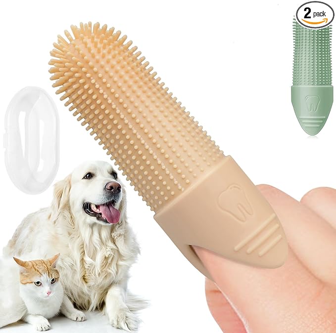 Duckart LABRUSID Dog Toothbrush, 2 Pack Dog Tooth Brush, 360 Cleaning Finger Toothbrush for Adult Dogs, Soft Silicone, Cream-coloured & Green