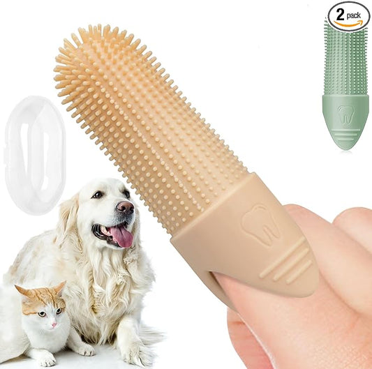 Duckart LABRUSID Dog Toothbrush, 2 Pack Dog Tooth Brush, 360 Cleaning Finger Toothbrush for Adult Dogs, Soft Silicone, Cream-coloured & Green