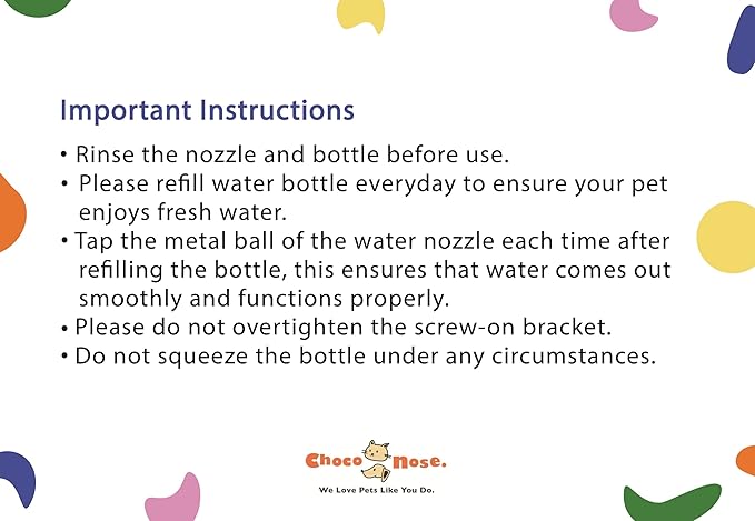 Choco Nose Patented No-Drip Water Bottle/Feeder for Puppies/Toy-Small Breed Dogs/Rabbits/Cats/Chinchillas and Other Small Pets and Animals - for Cages or Crates 10.2 oz. Nozzle 13mm, Aqua (C528)