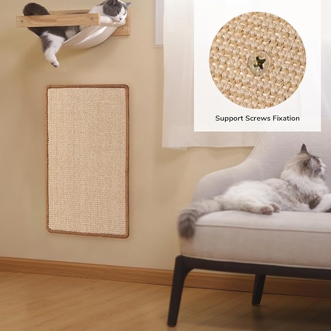 FUKUMARU Cat Scratcher Mat, 23.6 X 15.7 Inch Natural Sisal Cat Scratch Mats, Horizontal Cat Floor Scratching Pad Rug with Sticky Tapes, Protect Sofa and Carpet