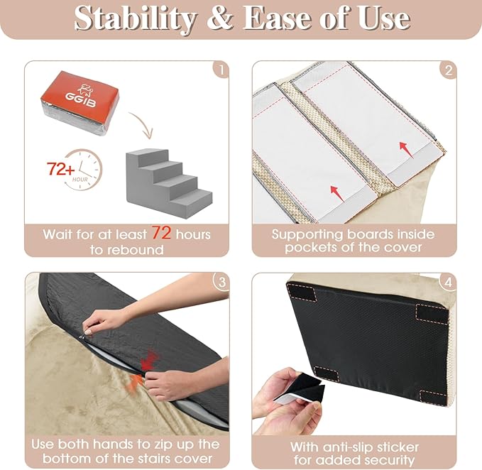GGIB Dog Stairs for Small Dogs Pet Stairs for Sofa Couch Dog Ramp Pet Steps with Removable Washable Cover, Beige, 13" H, 3-Step