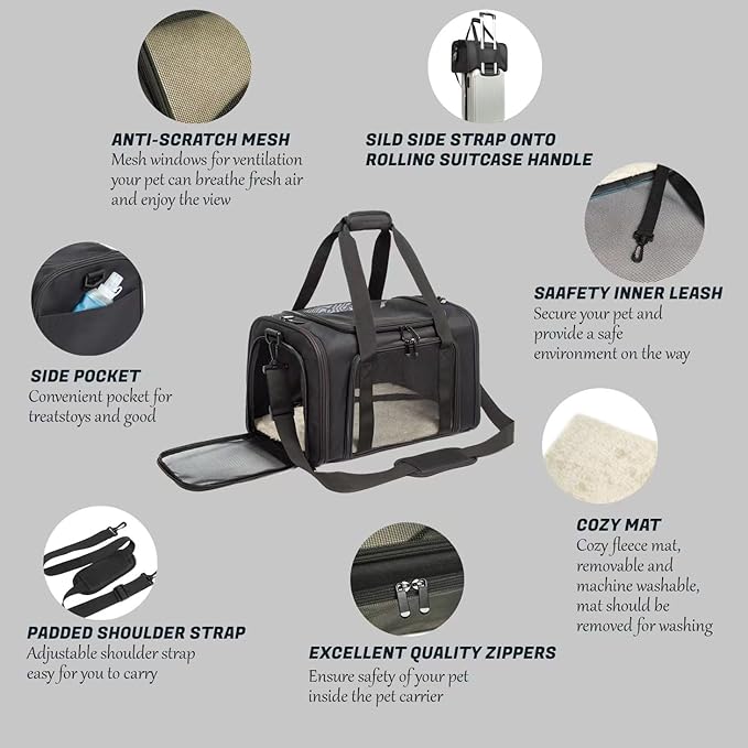 Cat Carrier Dog Carrier Pet Carrier Cat Bags for Small Medium Cats Dogs Puppies of 15 Lbs,of Airline Approved Small Dog Bag Soft Sided,Collapsible Travel Puppy Carrier(Large, Black)