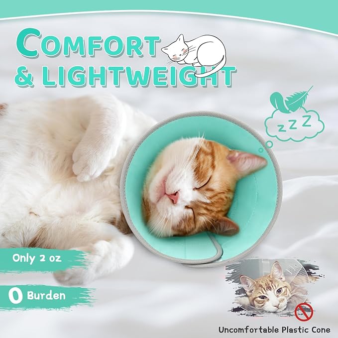 Cat Cone Collar Soft to Stop Licking, Adjustable, Foldable Lightweight Kitten Cones After Surgery Recovery for Cats & Kittens, Cat Cone Alternative (Solid Green, M)