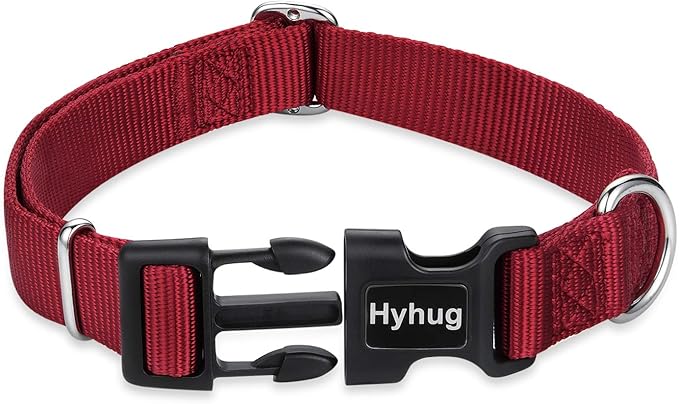 Hyhug Dog Collar with Quick Release Buckle, Nylon Adjustable Durable Cute Pet Collars for Medium Dogs, Boy and Girl(Medium, Red)