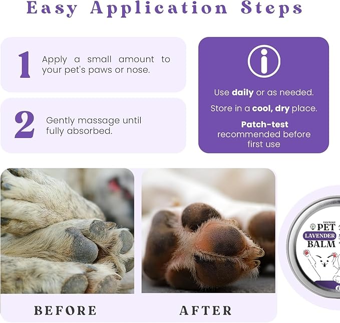 Pet Lavender Balm for Dogs & Cats Made in USA – Soothes Dry, Cracked Paws & Noses – Natural Paw & Nose Moisturizer with Healing Ingredients – Organic Dog Paw Pad Protector for Extreme Weather