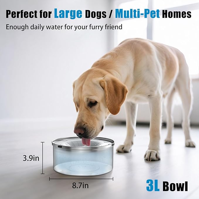 SCHITEC Dog Water Bowl No Spill 3L/0.8 Gallon Slow Drinking Anti-Splash Stainless Steel Dog Bowl with Floating Disk, Spill Proof Pet Travel Water Dispenser for Sloppy Messy Drinkers(Light Gray)