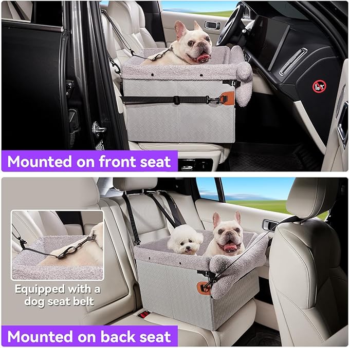 Dog Car Seats for Small Medium Dogs,PU Leather Car Seat Boosters,Foldable Puppy Cat Carseats (Grey, Medium Dog)