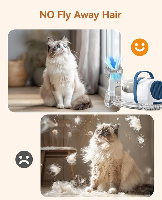 oneisall Cat Vacuum Groomer Quiet, Pet Vacuum Grooming Kit with Clipper Paw Trimmer & Brush, 1.5L Large Dust Cup Pet Vacuum for Shedding, Trimming & Home Cleaning