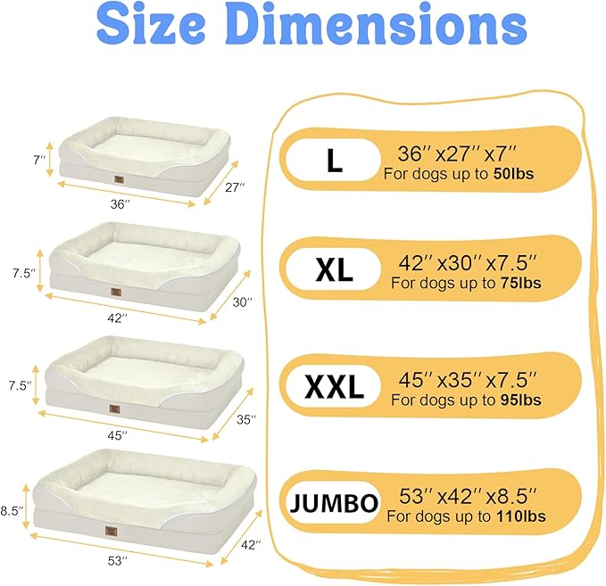 Orthopedic Removable Large Dog Bed -XL Large Dog Beds with Washable Cover and Removable Bolsters Non-Slip Bottom & Waterproof Pet Bed Sofa for Big Size Dogs