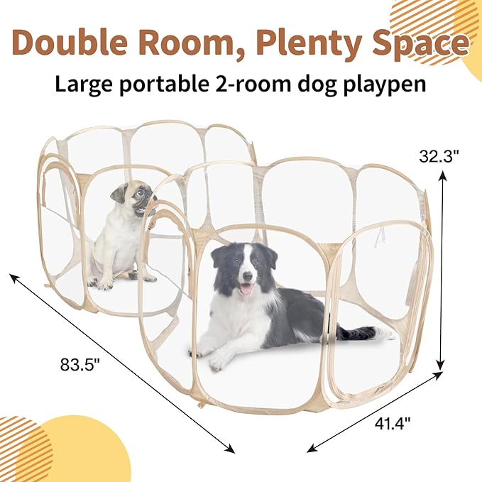 Cold Resistant Cat Playpen PVC Dog Playpen - Portable & Foldable Indoor Outdoor Puppy Playpen - Insulated 2-Room Dog TentCrate Cage Kennel, Playpen for Kitten, Small Animals Play Pen