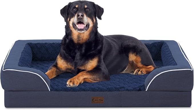 Orthopedic Waterproof Dog Bed for Extra Large Dogs, Memory Foam XL Dog Bed with Sides, Egg-Crate Foam and Non-Slip Bottom Jumbo Dogs Couch Beds with Washable Removable Cover(Jumbo,Navy Blue)