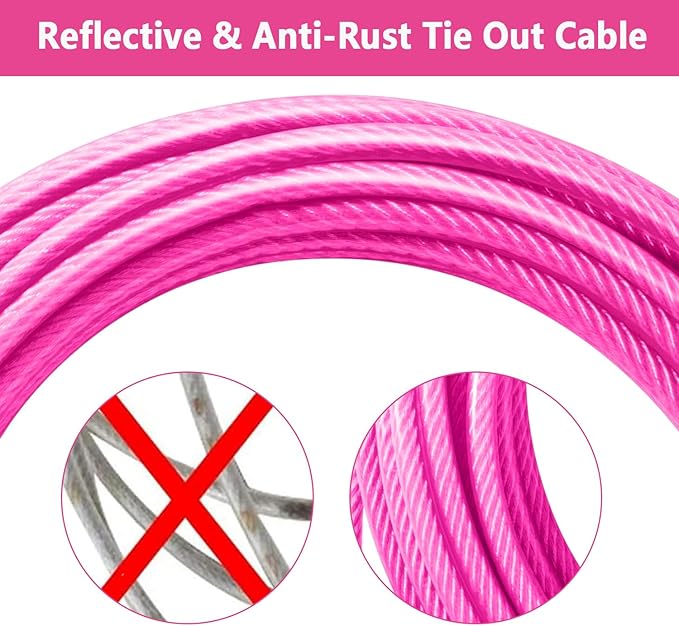 Dog Tie Out Cable 30FT-500Lbs,Heavy Duty Dog Leads Line for Yard with Swivel Hook,Medium Large Dogs Leash&Chains for Outside,Rust Chew Proof Dogs Run Cable for Outdoor Camping (Pink, 30FT)