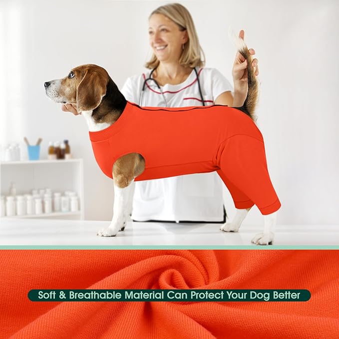 Kuoser Dog Recovery Suit for Rear Legs, Dog Surgical Suit with Pants Cover to Prevent Licking Wounds, Dog Onesie for Surgery Female Spay Male Neuter, Anti Licking Dog Recovery Leg Sleeve, Orange M