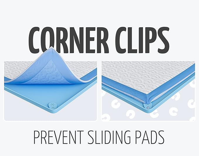 Skywin TidyFriend Pee Pad Holder Tray for 30 x 23 InchesPeepad with Corner Clips, 2 Pack Silicone Dog Potty Tray, Easy to Clean No Spill Dog Potty Training Pad Holder (Blue)