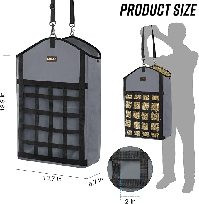 Hay Bags for Horses,3 Packs Slow Feed Hay Bags for Goats,Sheep,Donkey,Premium Oxford Hay Feed Bags with Front Hay Nets Design, Easy to Fill and Hang with Large Opening (1 Black+2Grey)