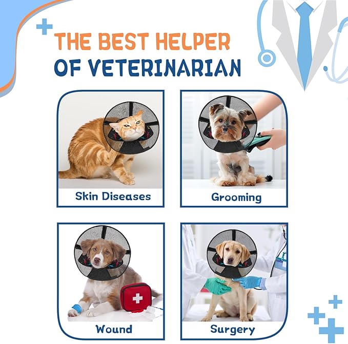 Dog Cone Collar to Stop Licking: Breathable Mesh Elizabeth Recovery Collar Alternative with Soft Padded After Surgery Neuter Spay Wound, for Large Medium, Small Dogs, Normal Eating and Drinking