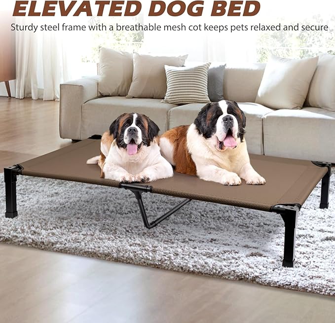 Heeyoo Elevated Dog Bed, Cooling Raised Pet Cot with Chew Proof Washable Breathable Mesh and Metal Frame, Portable Dog Cot Bed with No-Slip Feet for Outdoor or Indoor Use