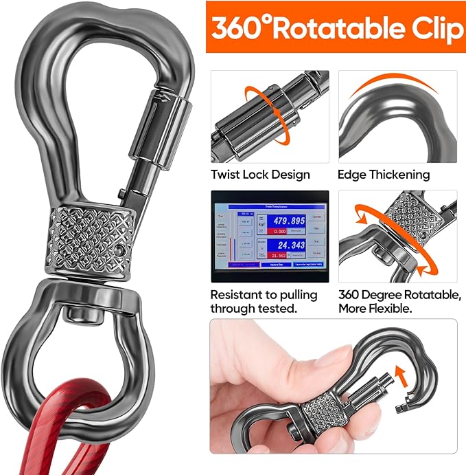 Tresbro 100FT Red Reflective Tie Out Cable for Dogs Up to 250 Pounds, Steel Wire Lead Leash with Stainless Rotatable Buckle, Lightweight and Enduring, Dog Chains Outside for Outdoor,Yard,Camping