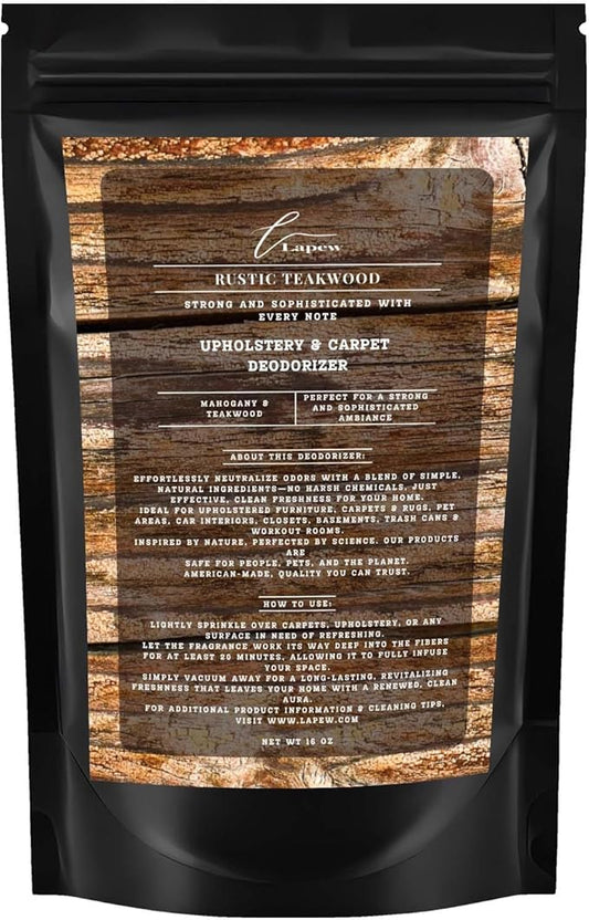 Rustic Teakwood Carpet Freshener Powder: Powerful Odor Eliminator for Home, Upholstery Deodorizer, Carpet Deodorizer, Pet Urine, Cat Litter Deodorizer - Mahogany Teakwood Fragrance