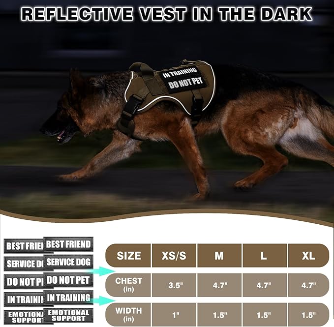 WINSEE Service Dog in Training Mesh Harness with 10 Pet Patches, Soft Air Mesh Breathable Tactical Dog Molle Vest, Reflective Military Pet Vest for Walking Hiking for Large Dogs