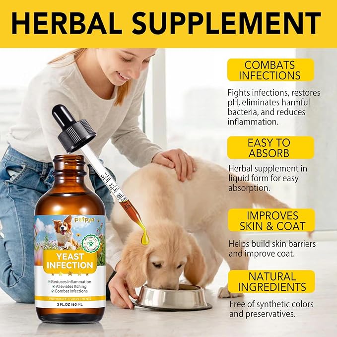 Yeast Infection Treatment for Dogs, Natural Yeast Infection Treatment Drops for Dog Itch Relief, Dog Allergy Relief, Dog Yeast Ear Infection Treatment, 2.02fl.oz