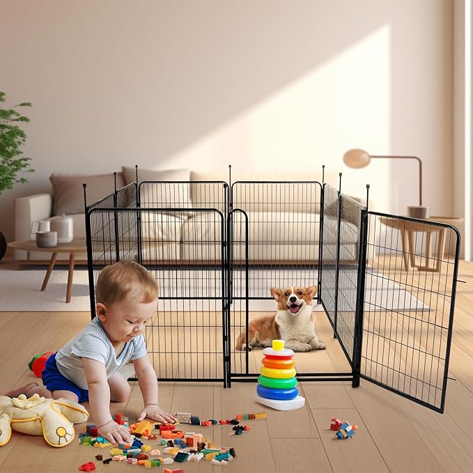 Tall Garden Fence, 52in(H) 10 Panels Total 22.1 Ft(L), Garden Fences and Borders for Dogs, Gate 21 inches Wide with Low Sills. Garden Animal Barrier, Flower Bed Fencing, Black Fencing for Dogs