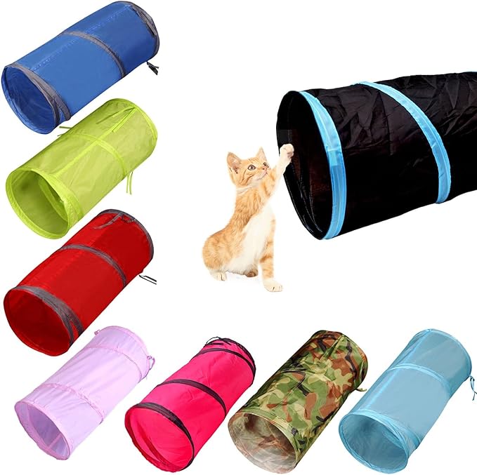 iCAGY Foldable Spiral Cat Tunnel - Indoor Toy for Small Cats, Kittens, and Rabbits - Tube for Interactive Play and Outdoor Fun - Pet Activity Toy Red 20" 3 Pcs