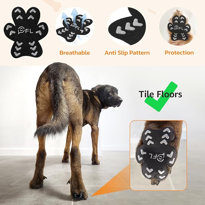 Anti Slip Dog Paw Protector Pads for Senior Dogs, Paw Pads for Dogs Traction, Disposable Self Adhesive Paw Grips for Old Dog on Slippery Hardwood Floor, Black 12 Sets (48pcs) S(4-10lbs)
