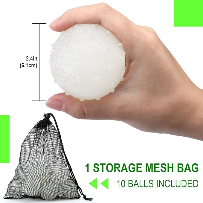 Liliful 10 Pcs Glow in The Dark Dog Toys 2.4 Inch Dog Balls Rubber Glowing Fetch Ball with Net Bag for Puppy Small Medium Dogs