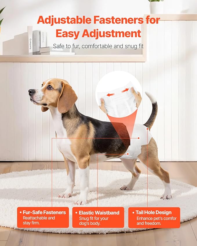 VEVOR Disposable Dog Diapers, Super Absorbent Female Dog Diapers, 360° Leak-Proof Female Doggy Pet Diaper with Wetness Indicator for Heat Period, Training, Incontinence - M, 144 Count (2 Packs of 72)