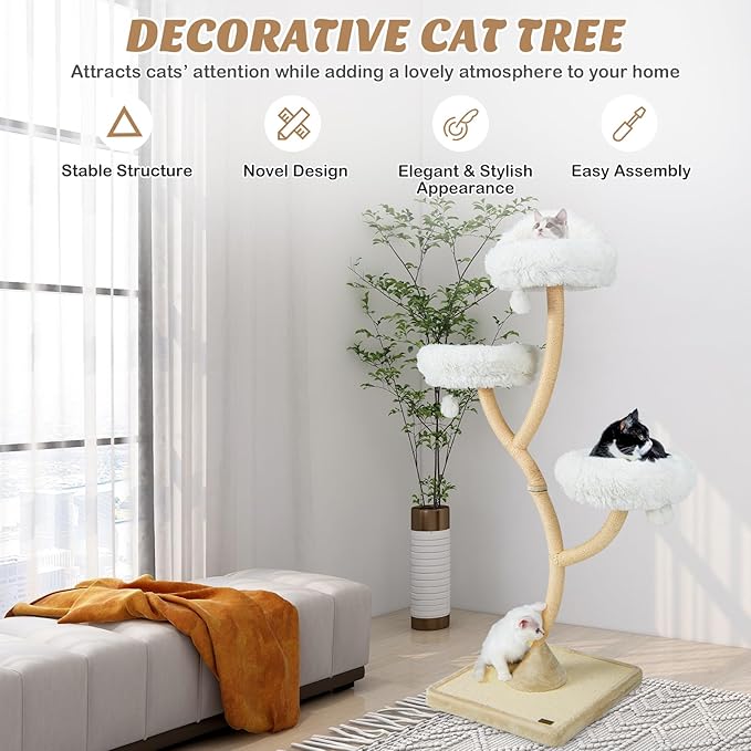 PETSITE 70" Tall Cat Tree, Cat Tower with Scratching Posts and Board, Multi-Level Cat Tower for Large Cats 20 lbs+ with 3 Cozy Perches and Dangling Balls, Modern Cat Tree for Indoor Cats Large Adult
