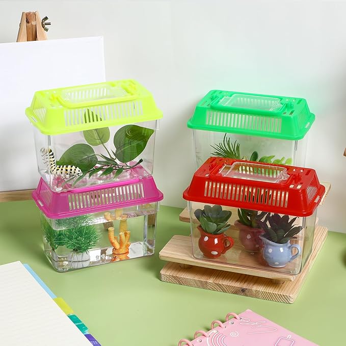 STOBOK 4pcs Mini Portable Fish Tank Animals for Mini Turtles Plastic Terrarium Single Fish Aquarium Reptile Terrarium Habitat Aquarium Breeding Tank Turtle Feeding Box Turtle Holder