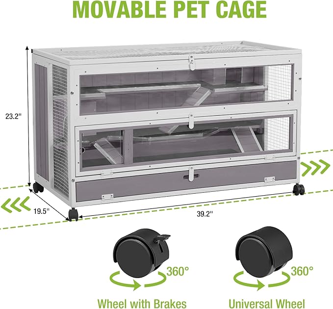 GUTINNEEN Guinea Pig Cages - Metal Iron Frame, Hamster Cage with Chew-Proof Aluminum Edges, Movable Small Animal Hideout with Leak-Proof Tray, White